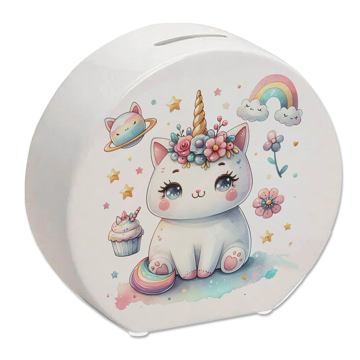 Einhorn-Katze Aquarell Spardose