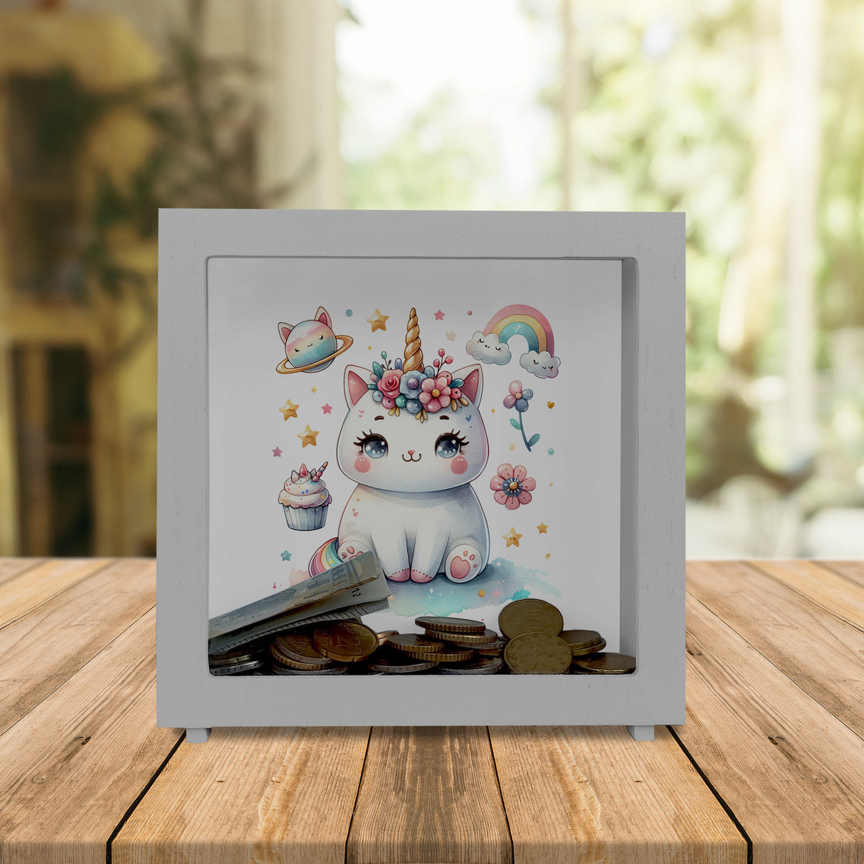 Einhorn-Katze Aquarell Spardose