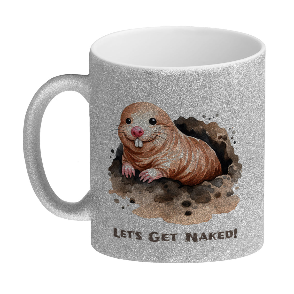 Nacktmull Kaffeebecher mit Spruch Lets Get Naked