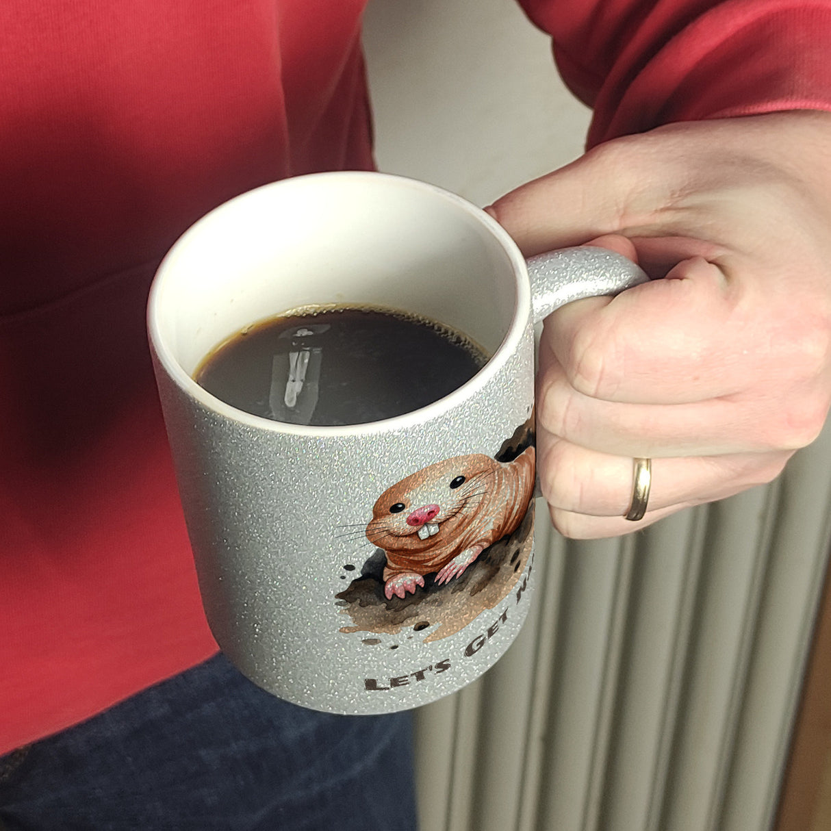 Nacktmull Kaffeebecher mit Spruch Lets Get Naked