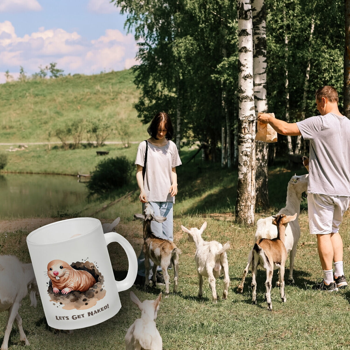 Nacktmull Kaffeebecher mit Spruch Lets Get Naked
