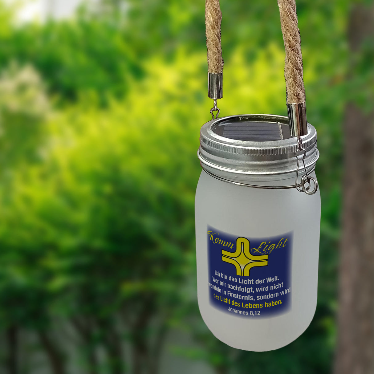 Kommunionslicht Solarlicht mit Bibelvers Johannes 8,12