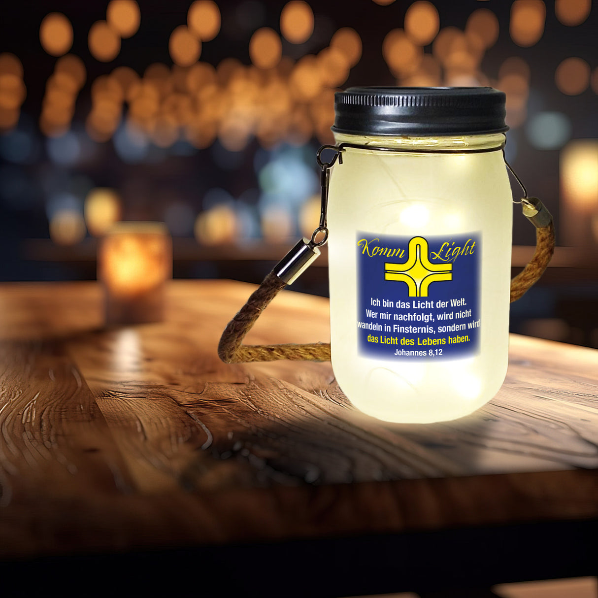 Kommunionslicht Solarlicht mit Bibelvers Johannes 8,12