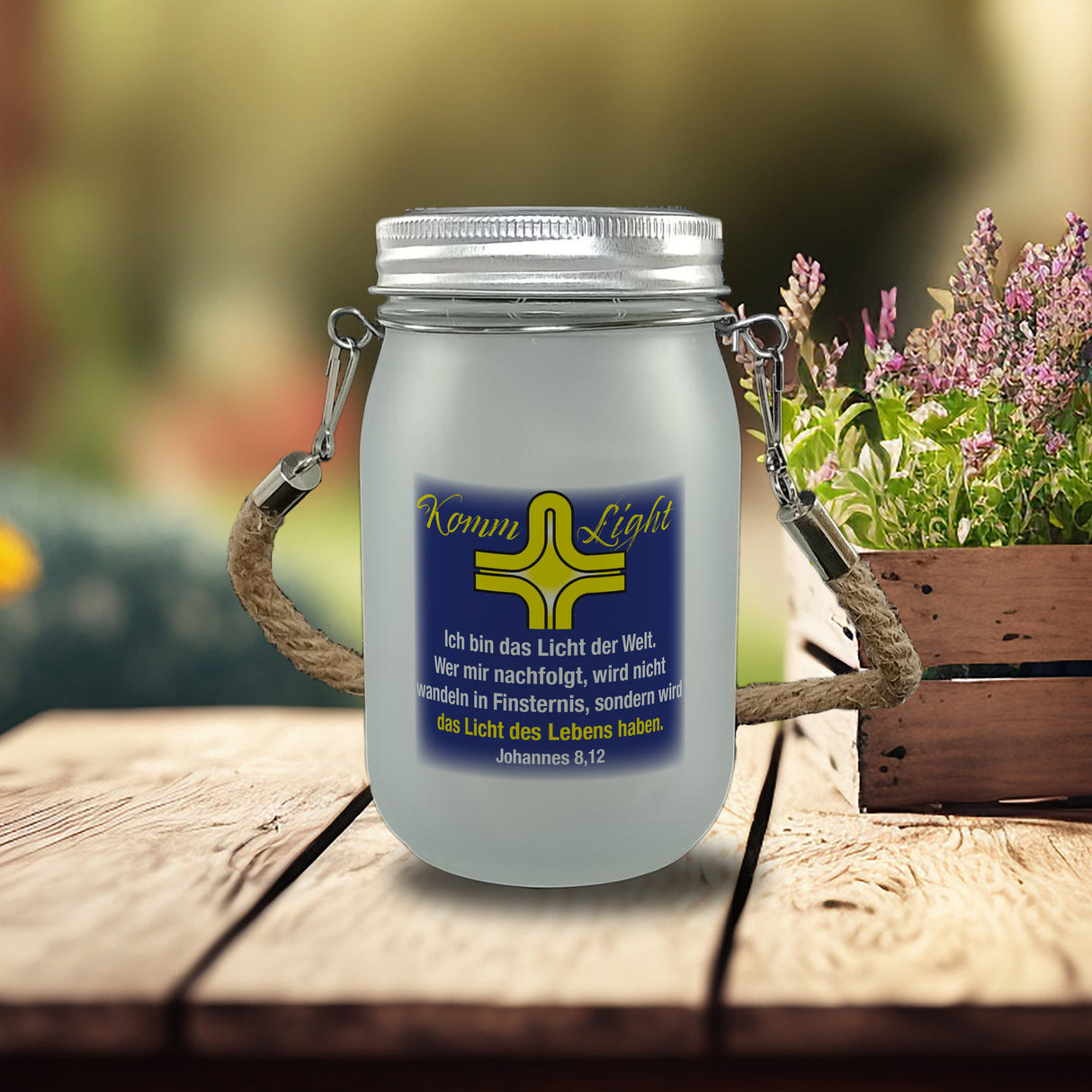 Kommunionslicht Solarlicht mit Bibelvers Johannes 8,12