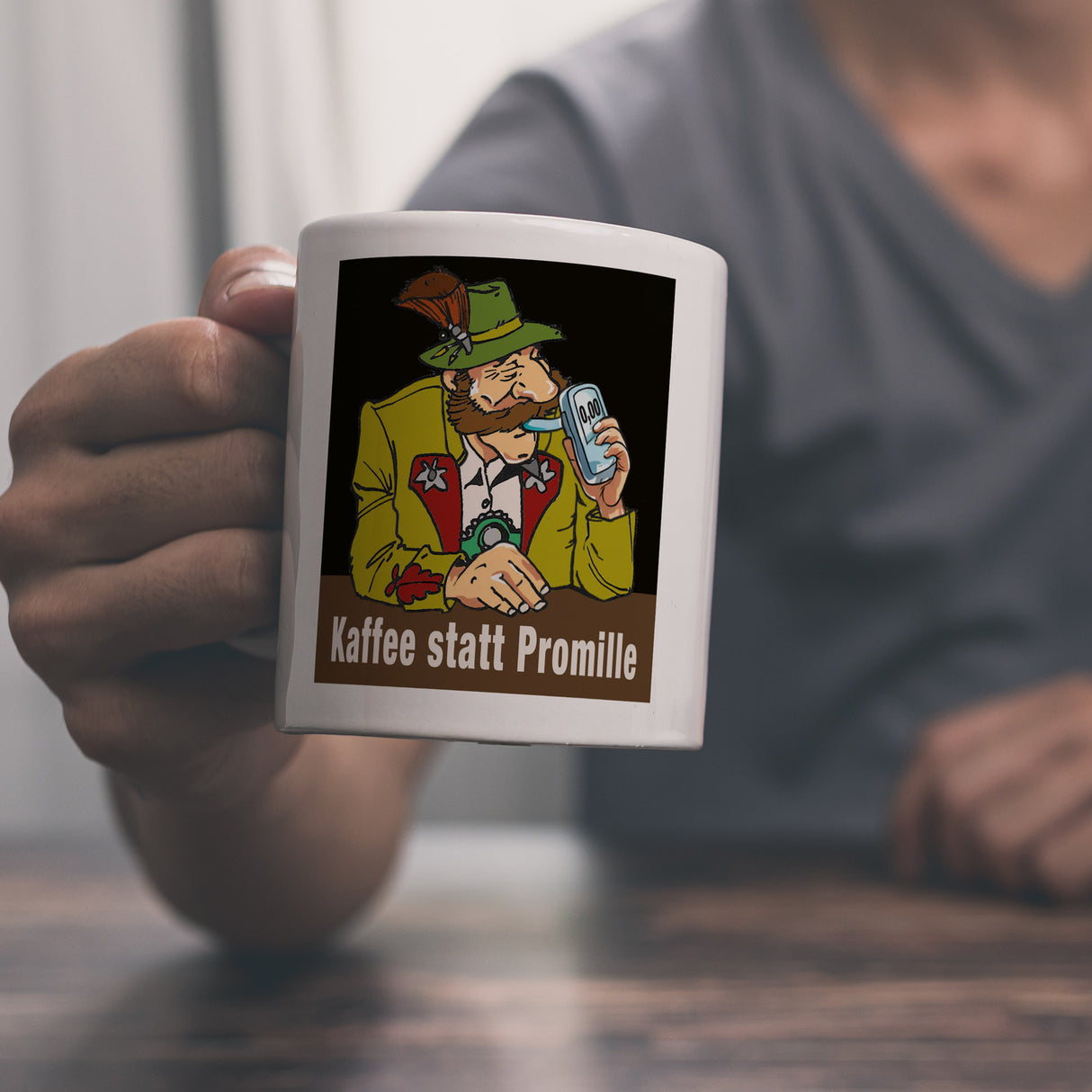 Alkoholtester Kaffeebecher mit Spruch Kaffee statt Promille