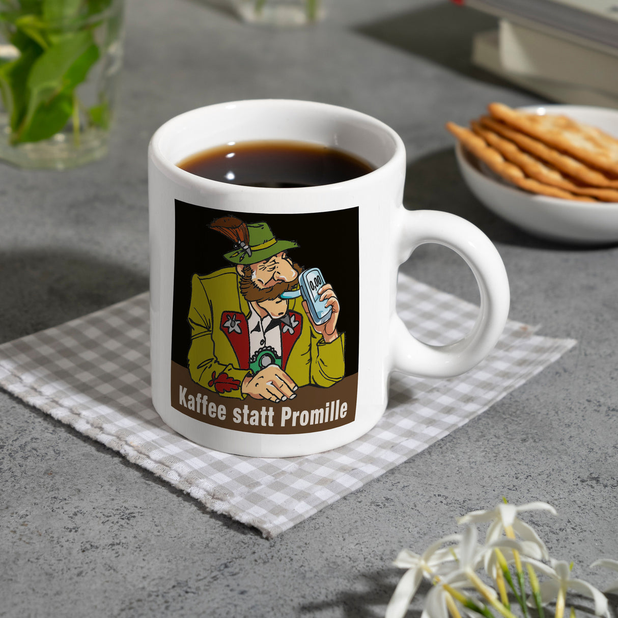Alkoholtester Kaffeebecher mit Spruch Kaffee statt Promille