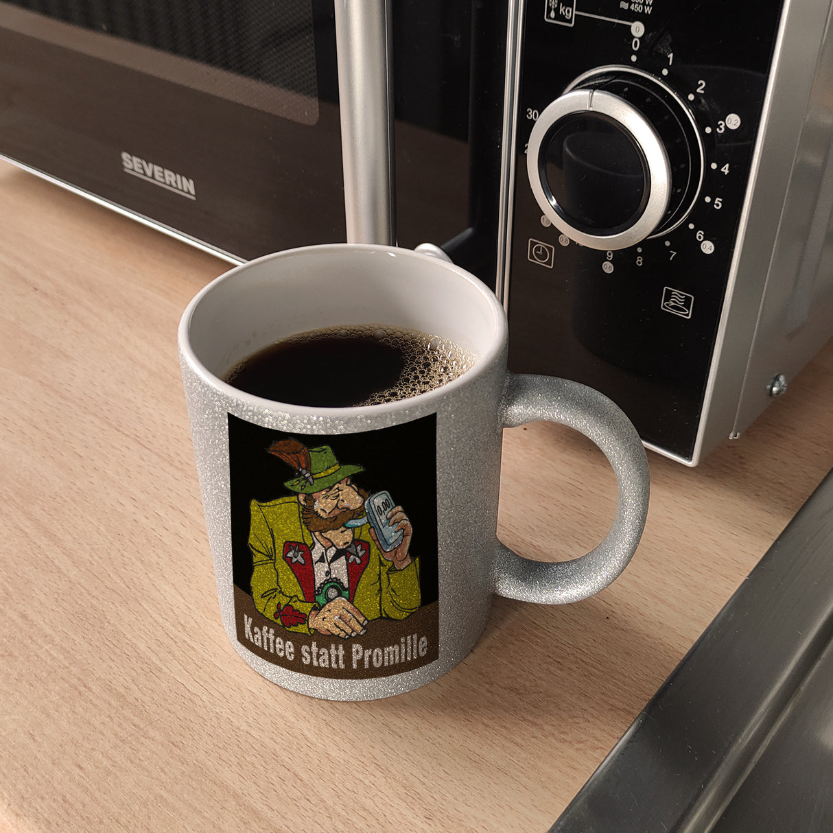 Alkoholtester Kaffeebecher mit Spruch Kaffee statt Promille