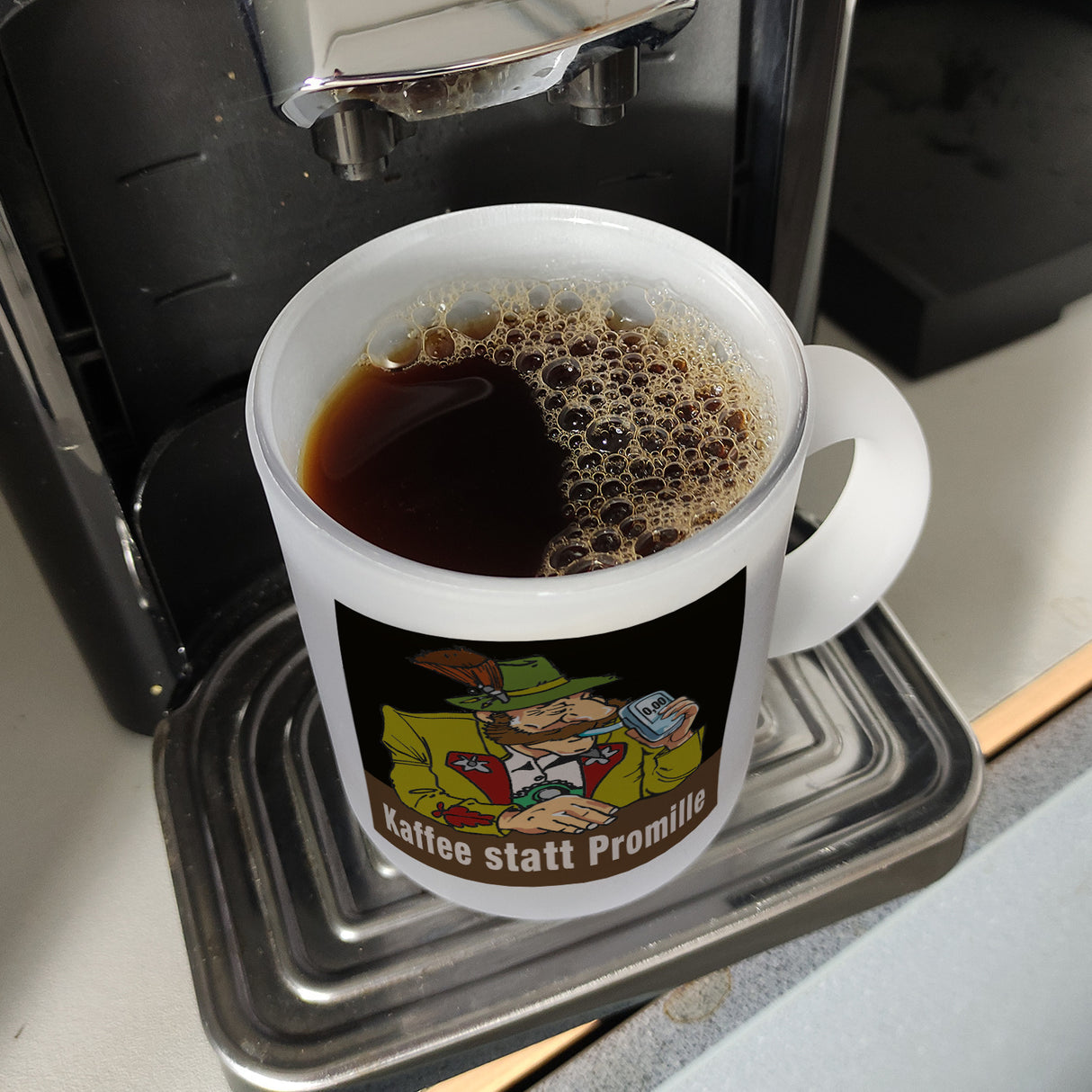 Alkoholtester Kaffeebecher mit Spruch Kaffee statt Promille
