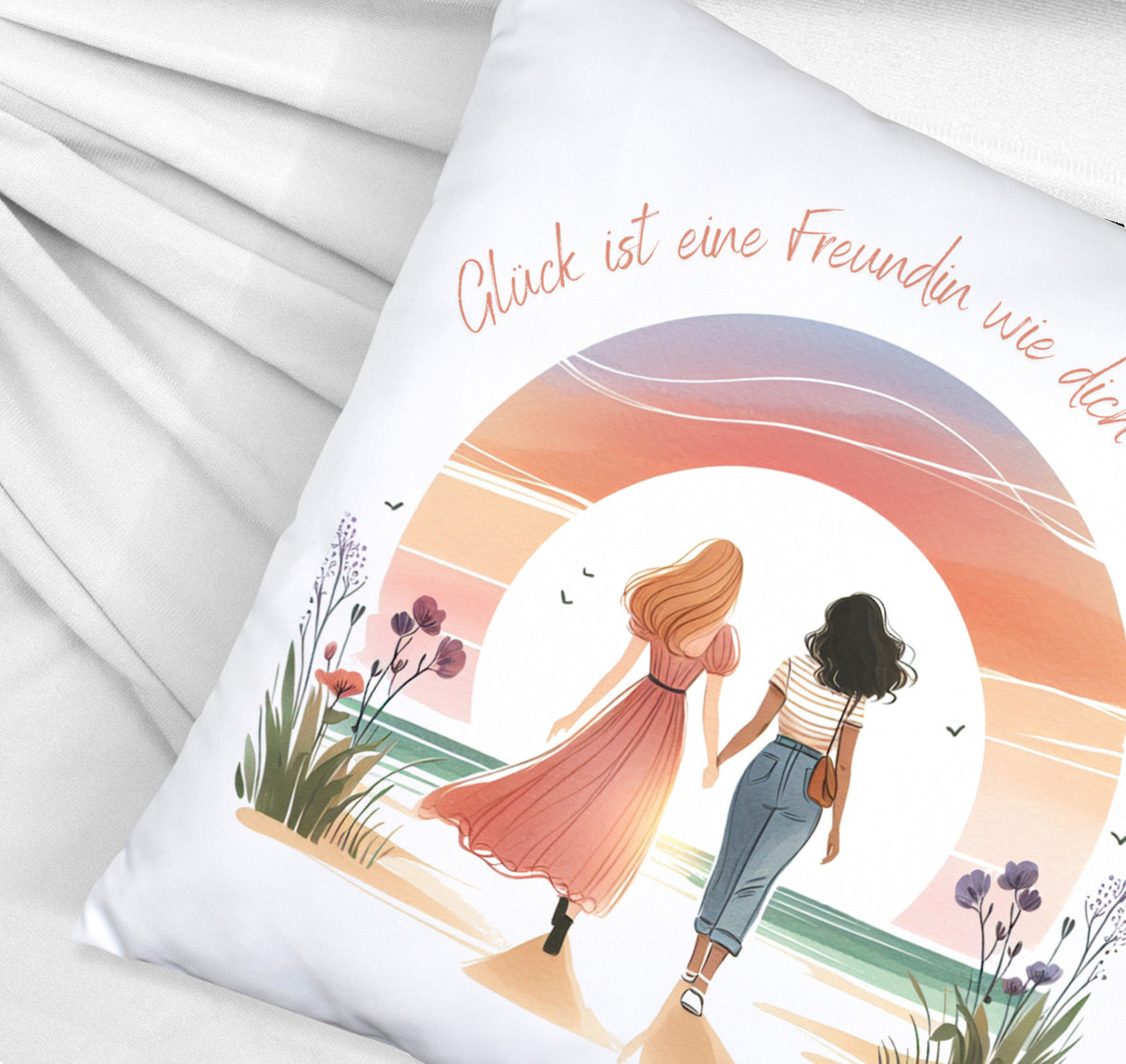 Freundinnen Sonnenuntergang Kissen mit Spruch Freundin wie dich ist Glück
