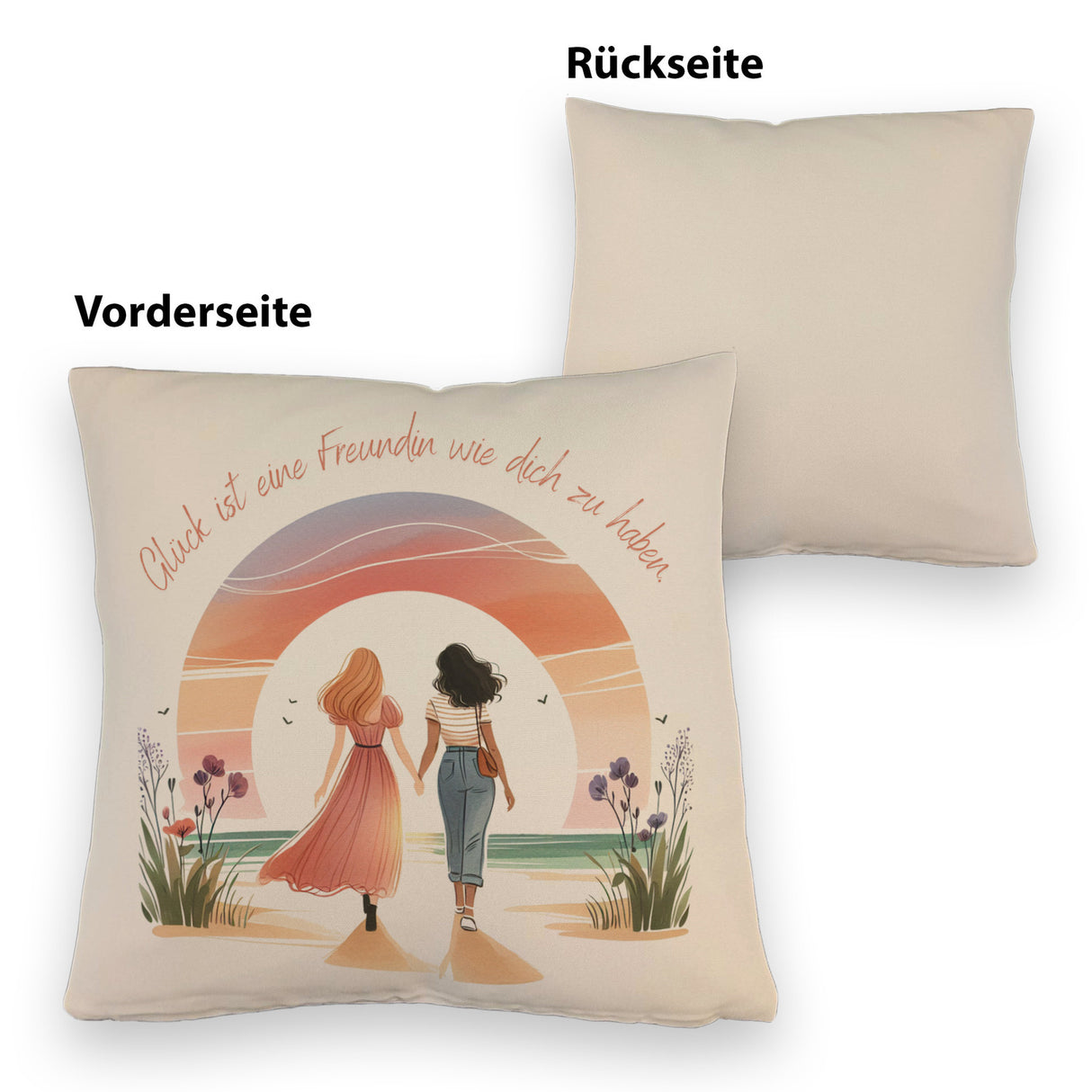 Freundinnen Sonnenuntergang Kissen mit Spruch Freundin wie dich ist Glück