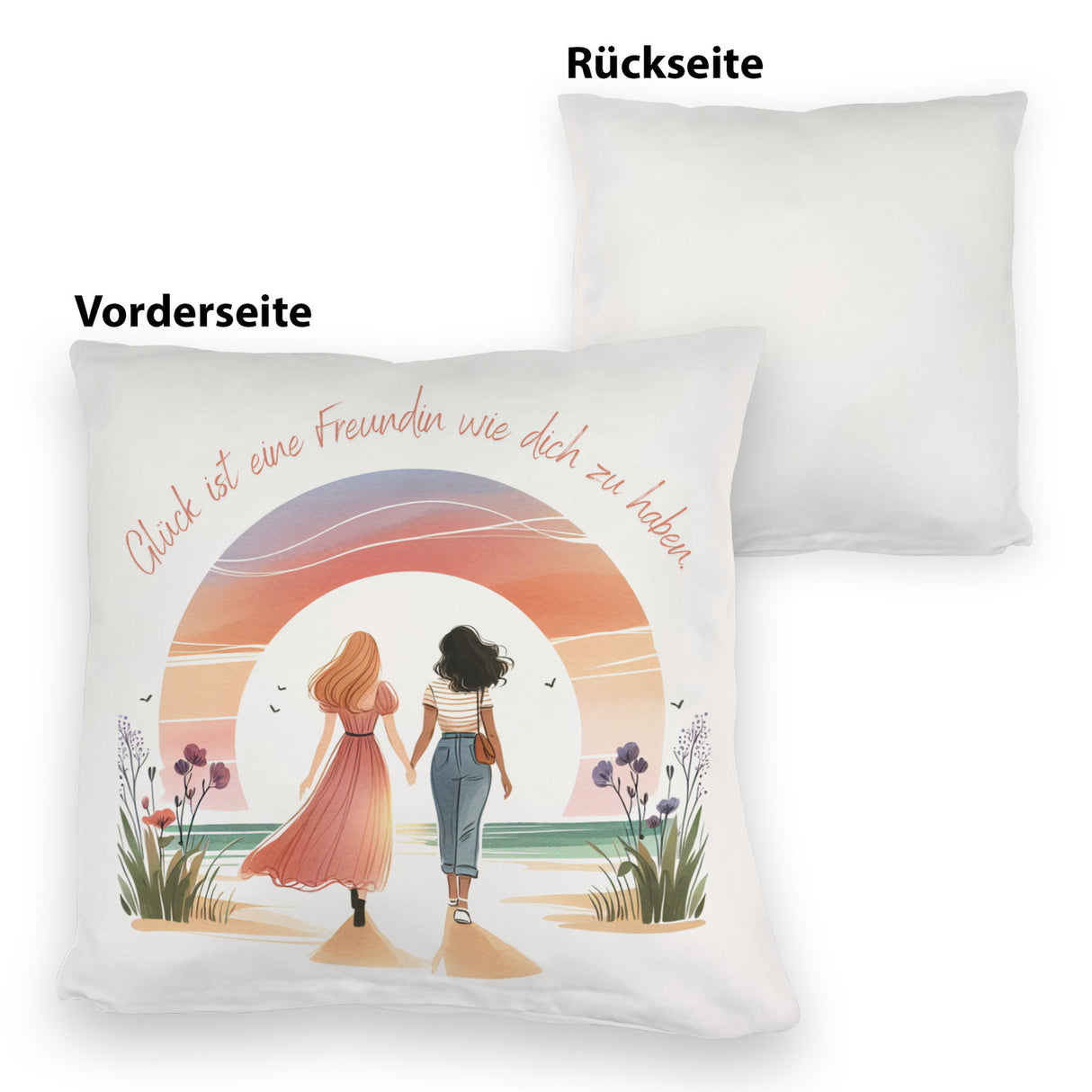 Freundinnen Sonnenuntergang Kissen mit Spruch Freundin wie dich ist Glück
