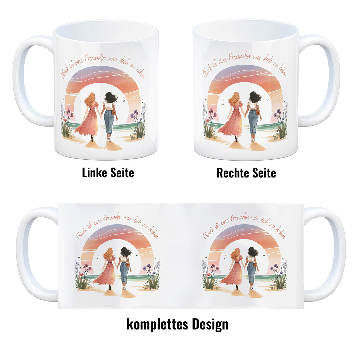 Freundinnen Sonnenuntergang Kaffeebecher mit Spruch Glück ist deine Freundschaft
