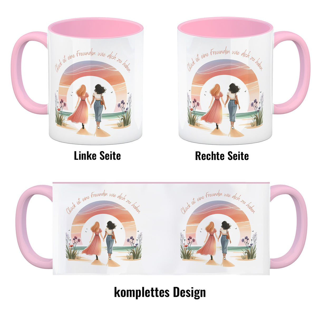 Freundinnen Sonnenuntergang Kaffeebecher mit Spruch Glück ist deine Freundschaft