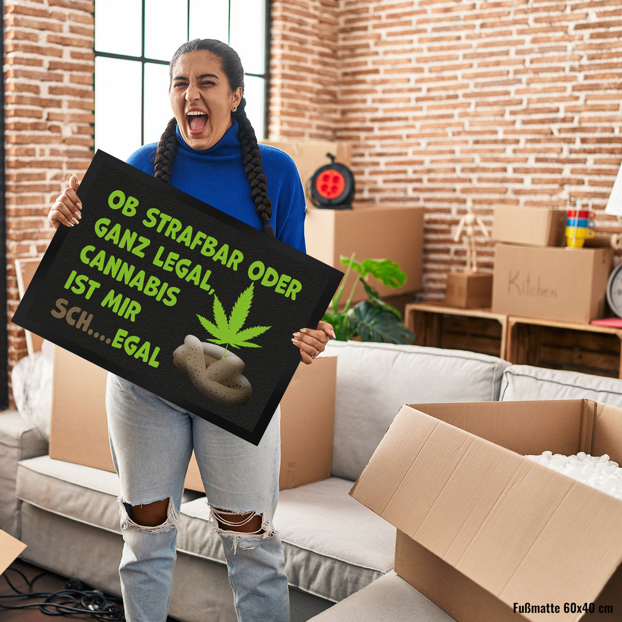 Cannabis-Blatt Fußmatte in 35x50 cm mit Spruch Legal oder nicht Cannabis egal