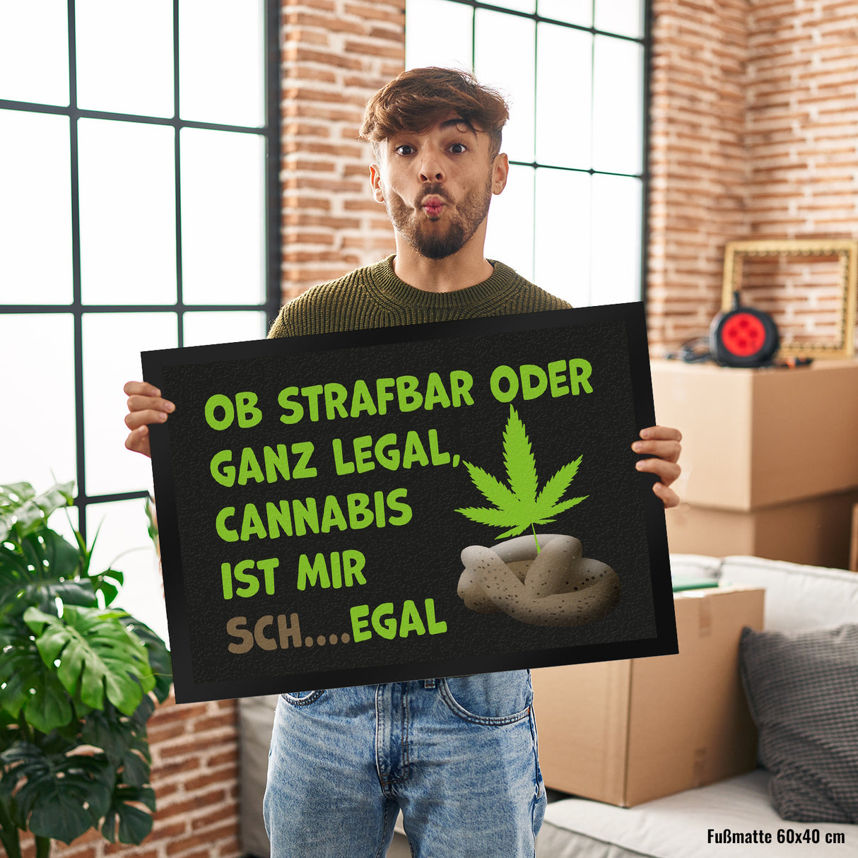 Cannabis-Blatt Fußmatte in 35x50 cm mit Spruch Legal oder nicht Cannabis egal