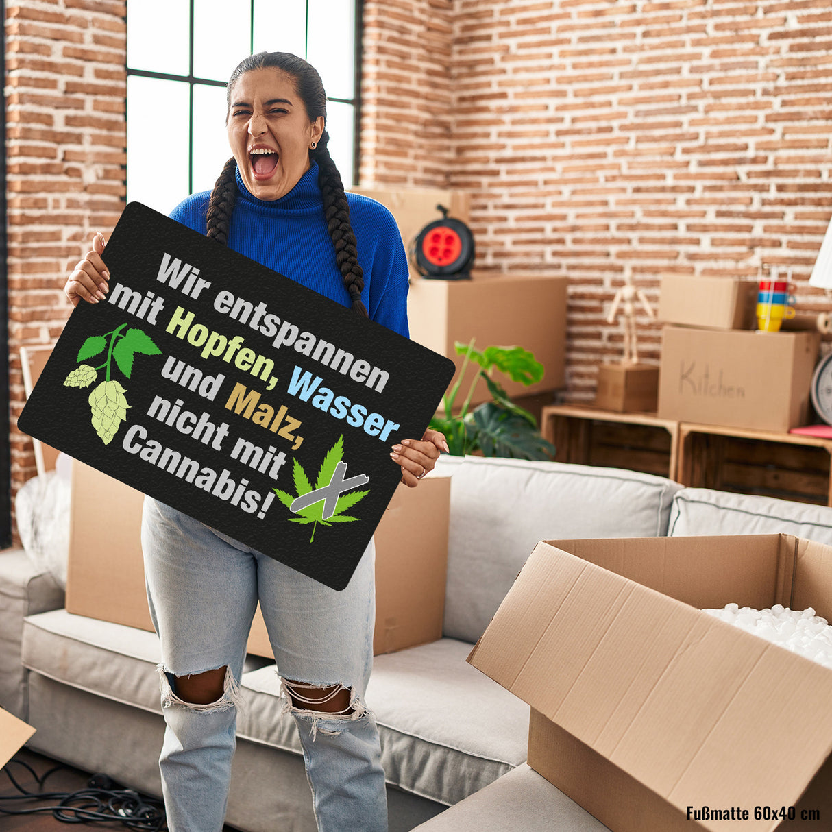 Bier statt Cannabis Fußmatte in 35x50 cm ohne Rand mit Spruch Entspannung mit Bier nicht Cannabis