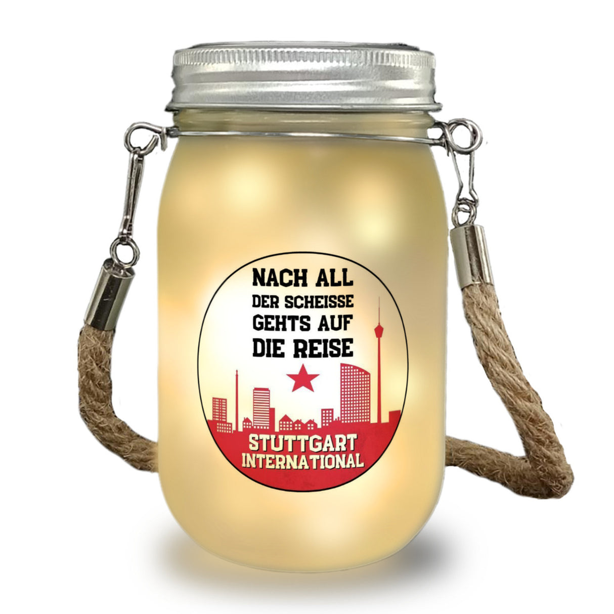 Stuttgart Europapokal Solarlicht mit Spruch Stuttgart International