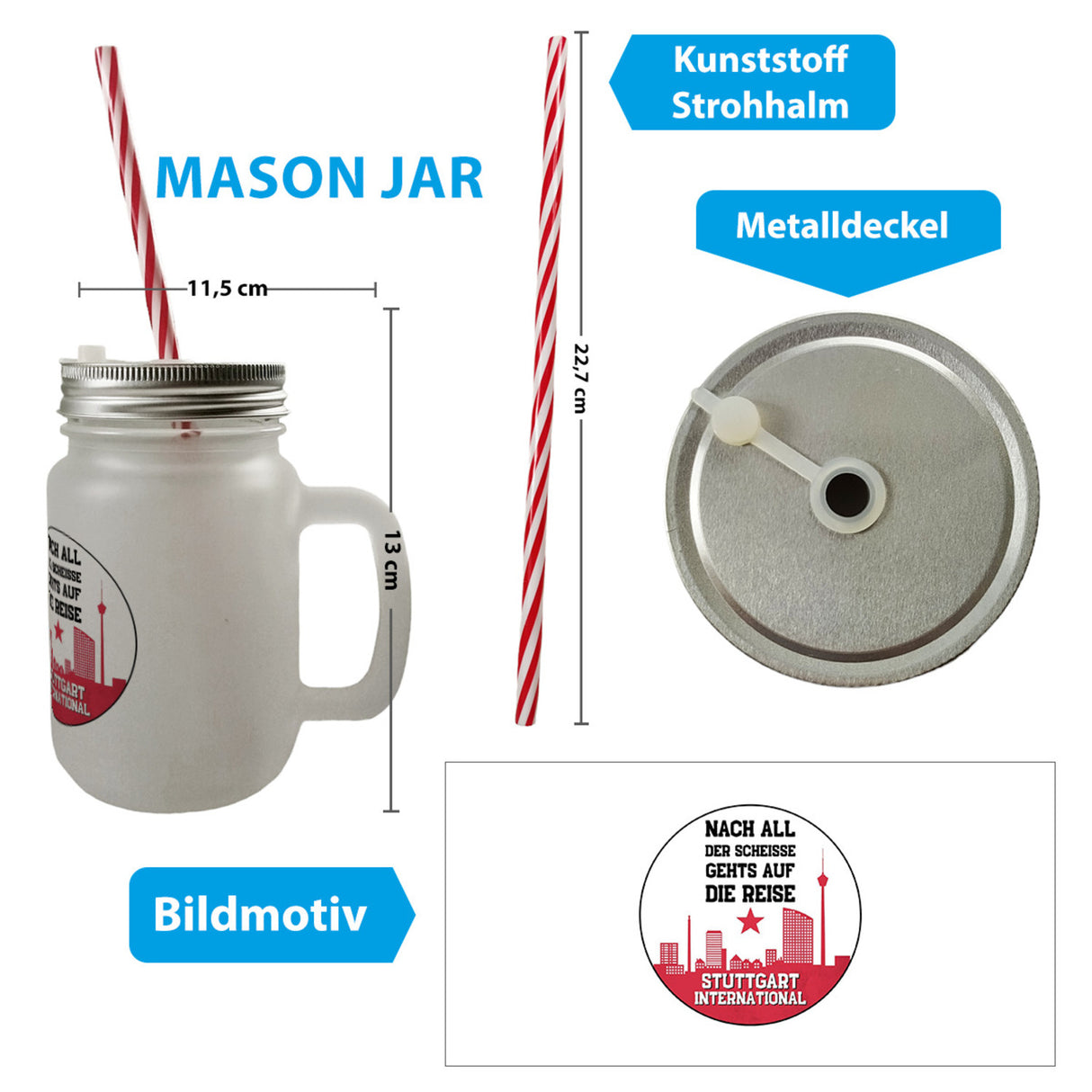 Stuttgart Europapokal Trinkglas mit Bambusdeckel mit Spruch Stuttgart International