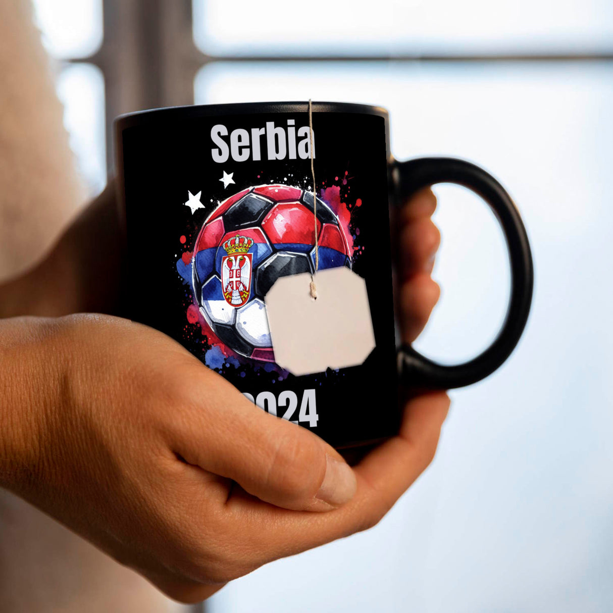 Fußball Serbien Flagge Tasse in Schwarz