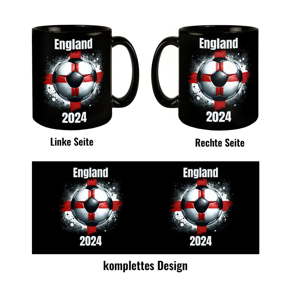 Fußball Englische Flagge Tasse in Schwarz