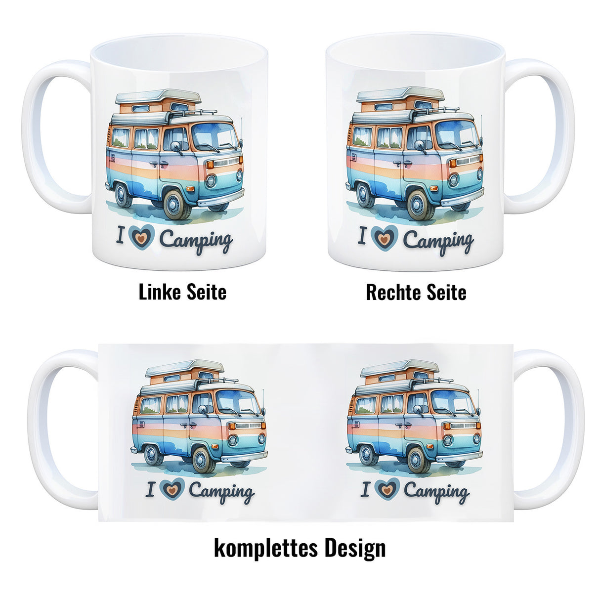 Campervan Kaffeebecher mit Spruch I love Camping