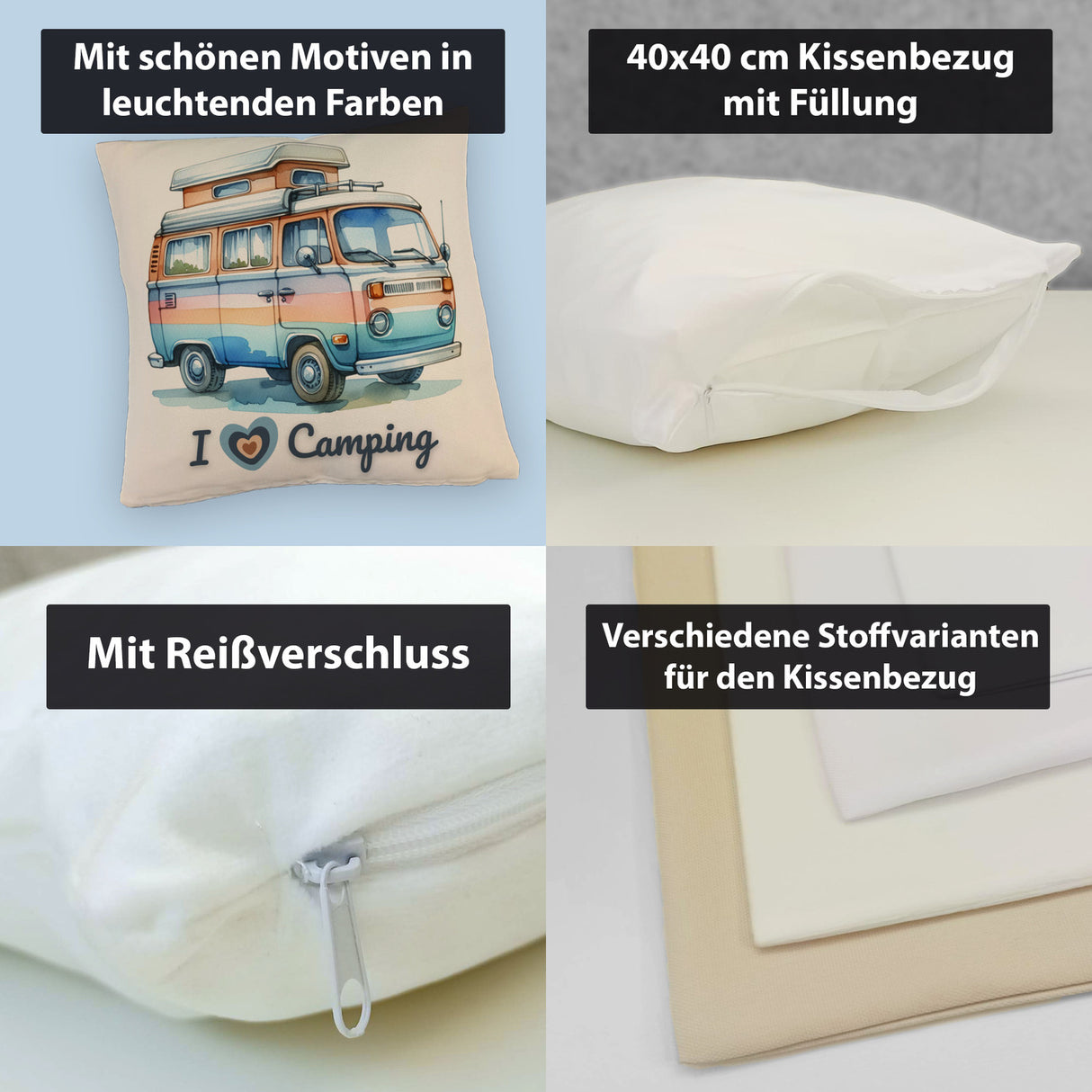 Campervan Kissen mit Spruch I love Camping