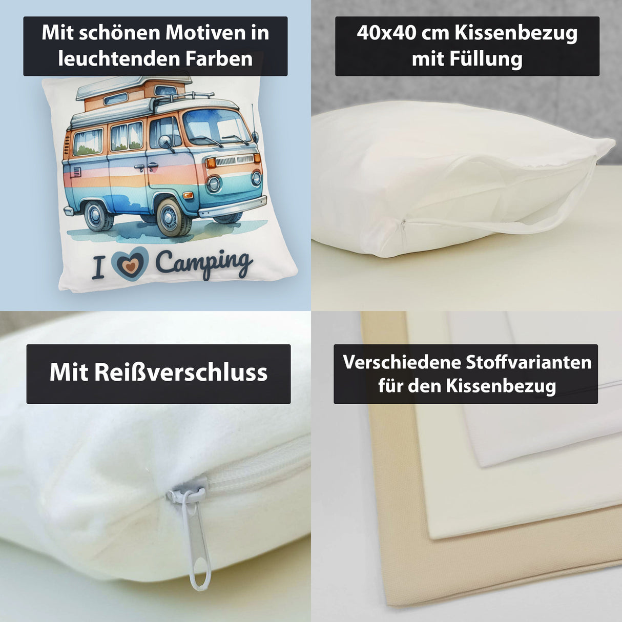 Campervan Kissen mit Spruch I love Camping