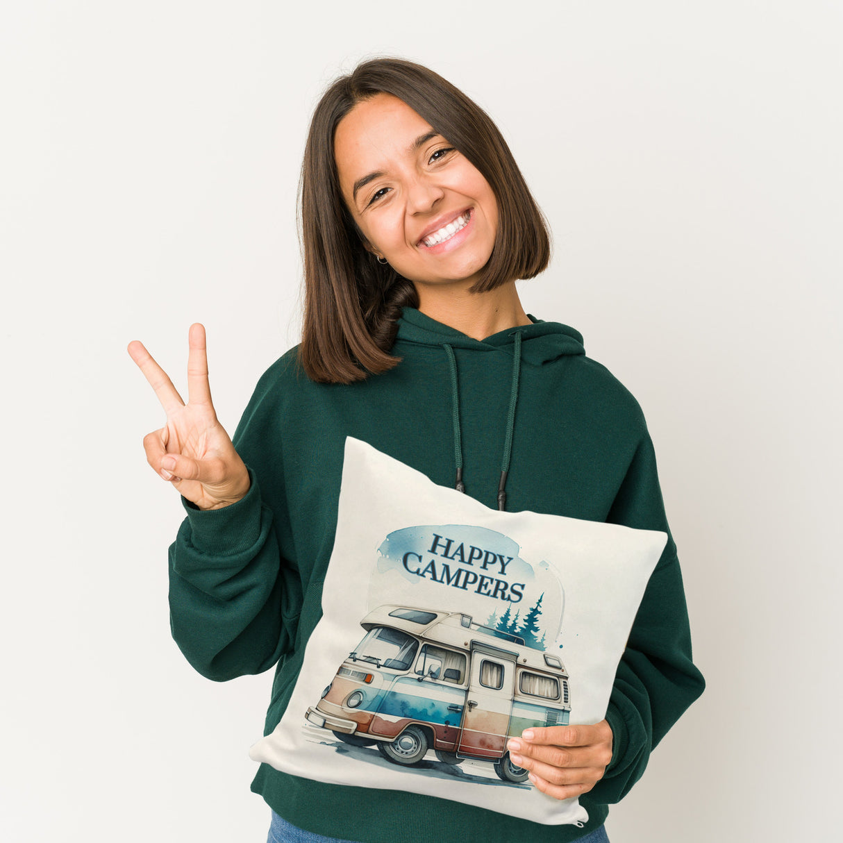 Campingwagen Kissen mit Spruch Happy Campers