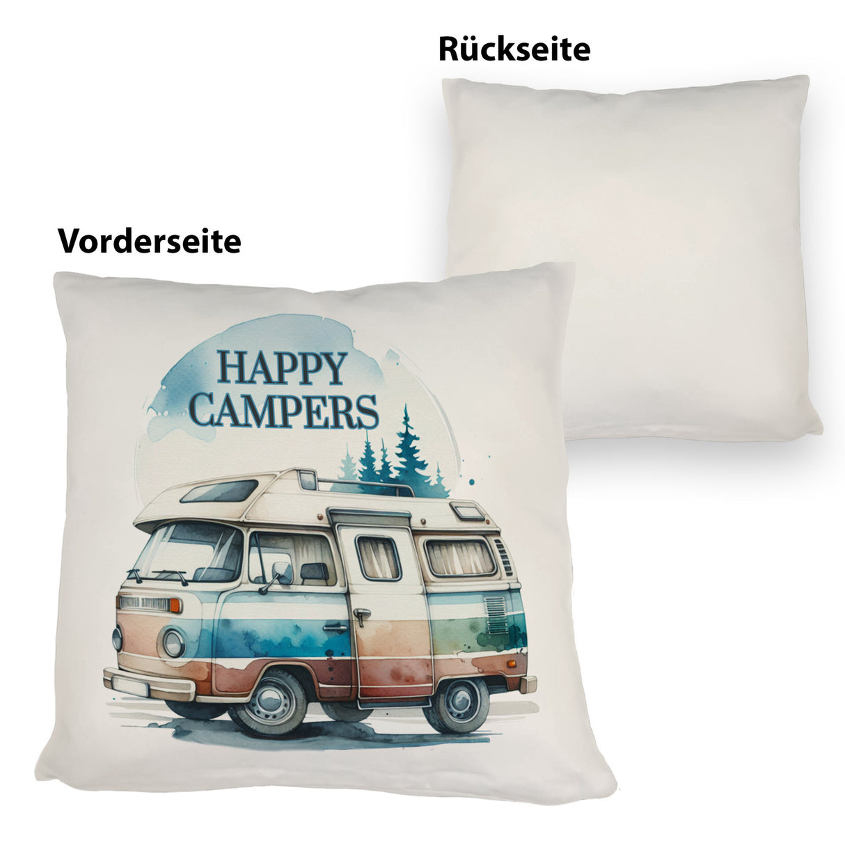 Campingwagen Kissen mit Spruch Happy Campers