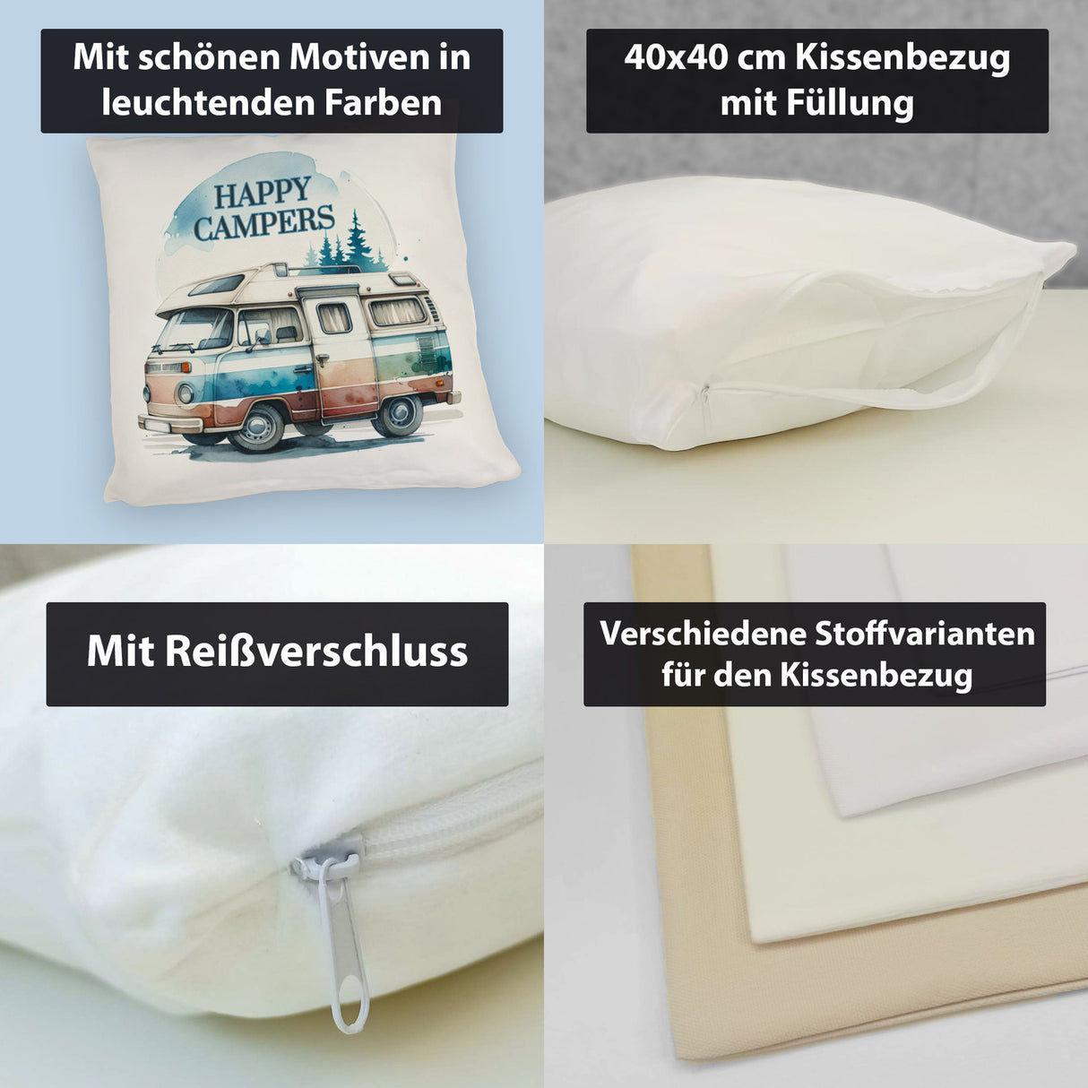 Campingwagen Kissen mit Spruch Happy Campers