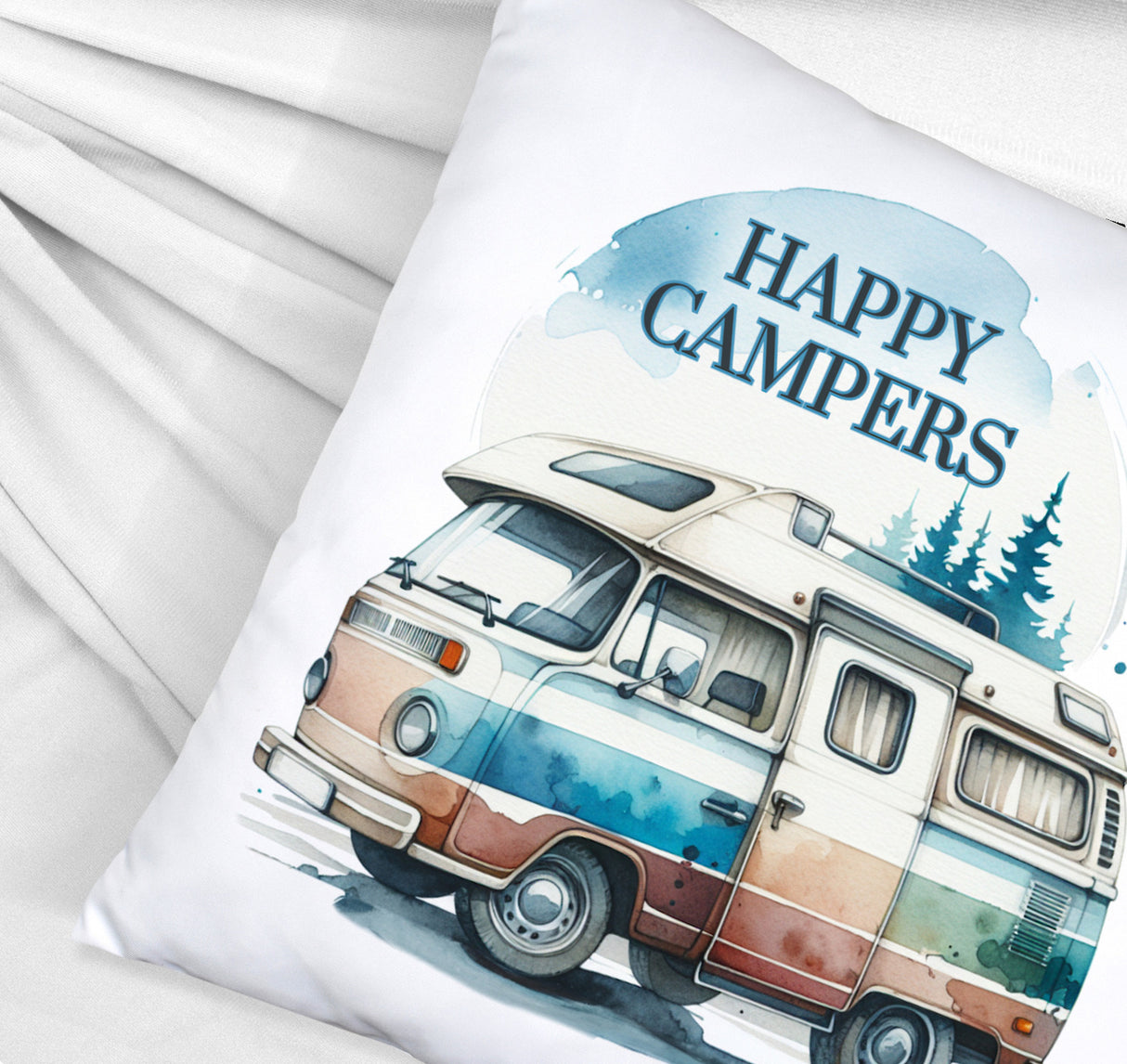 Campingwagen Kissen mit Spruch Happy Campers