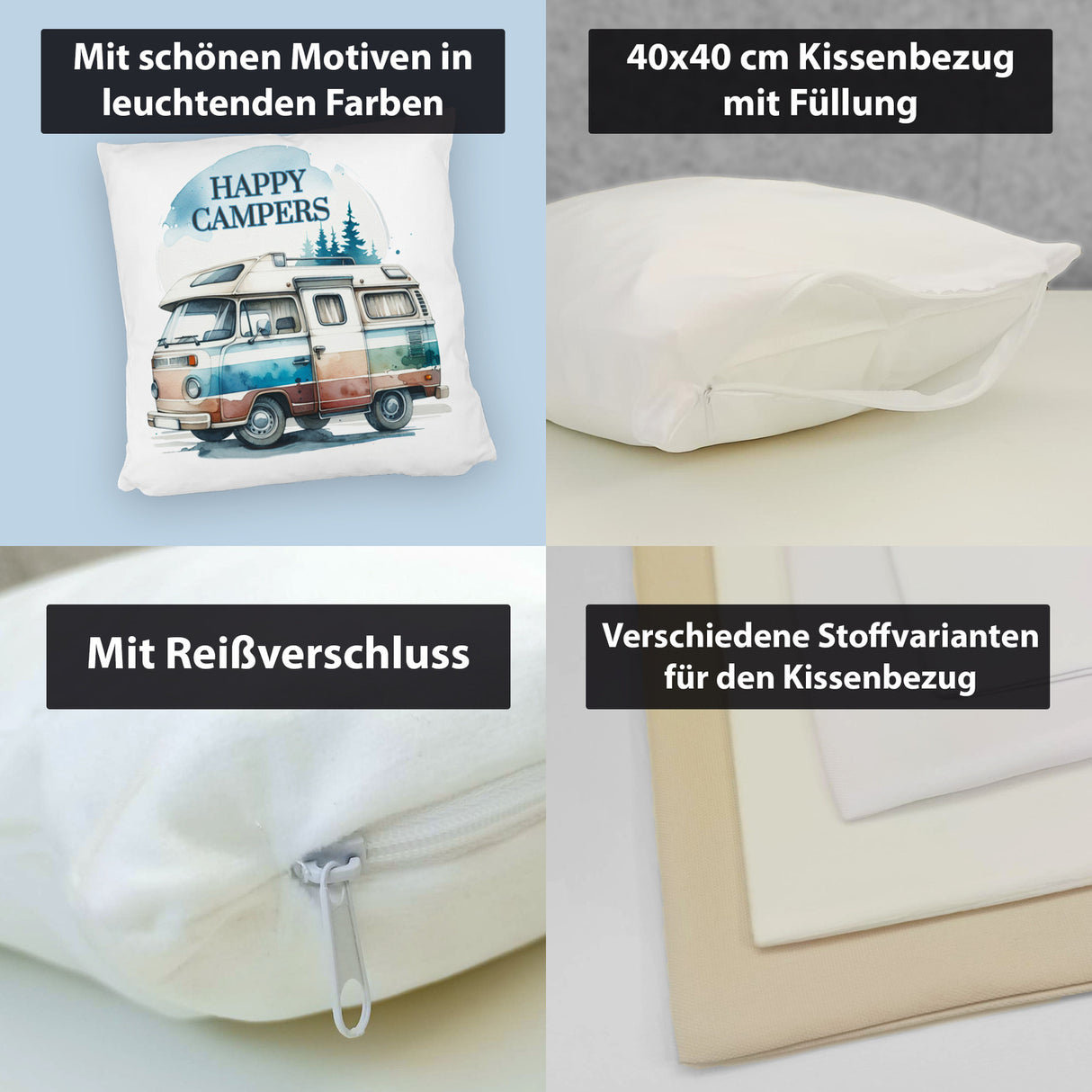 Campingwagen Kissen mit Spruch Happy Campers