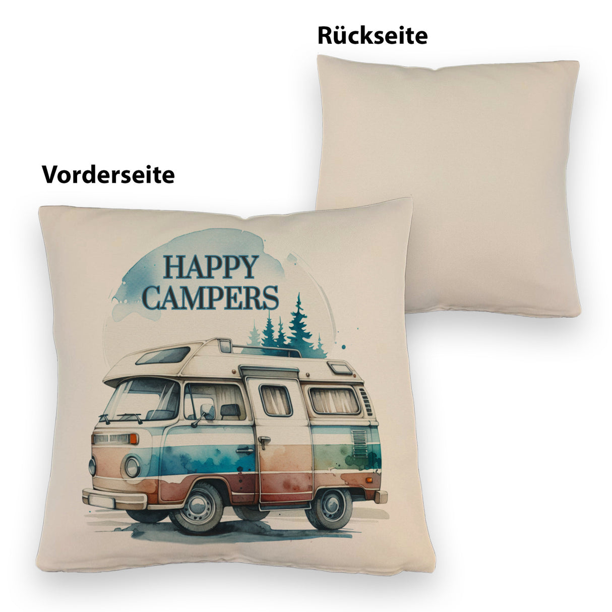 Campingwagen Kissen mit Spruch Happy Campers