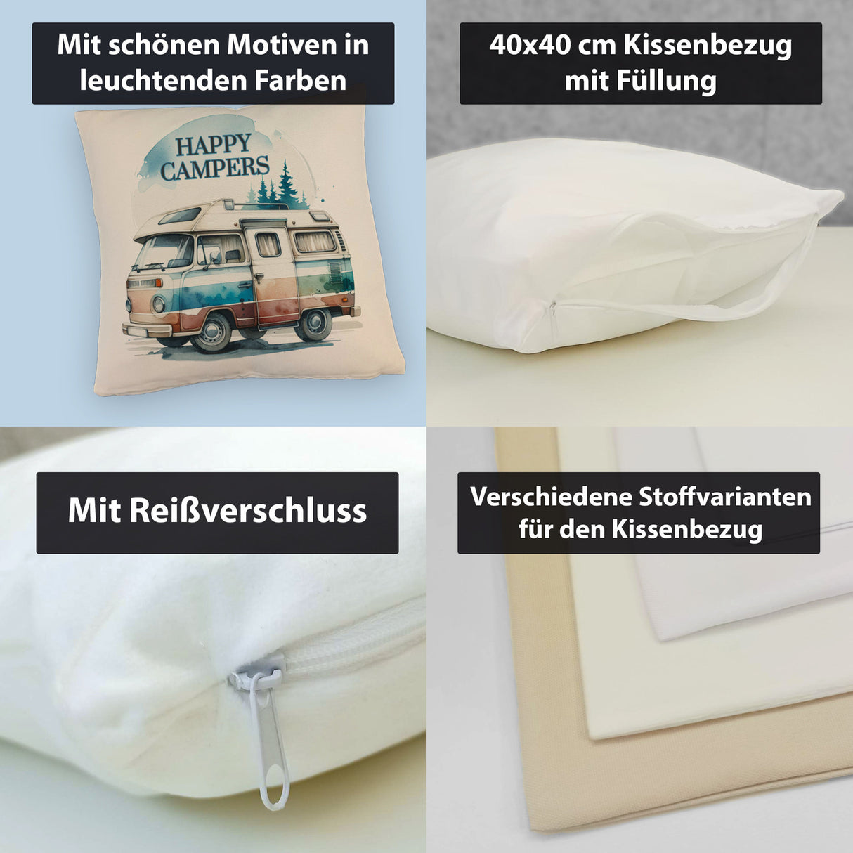 Campingwagen Kissen mit Spruch Happy Campers