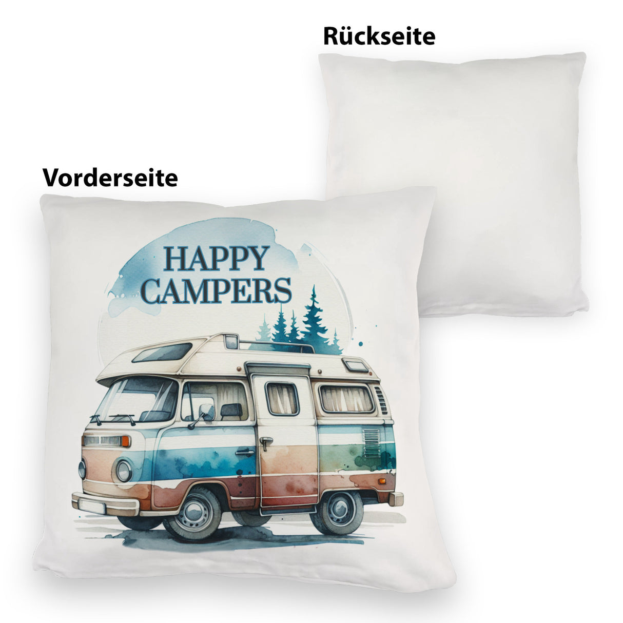 Campingwagen Kissen mit Spruch Happy Campers