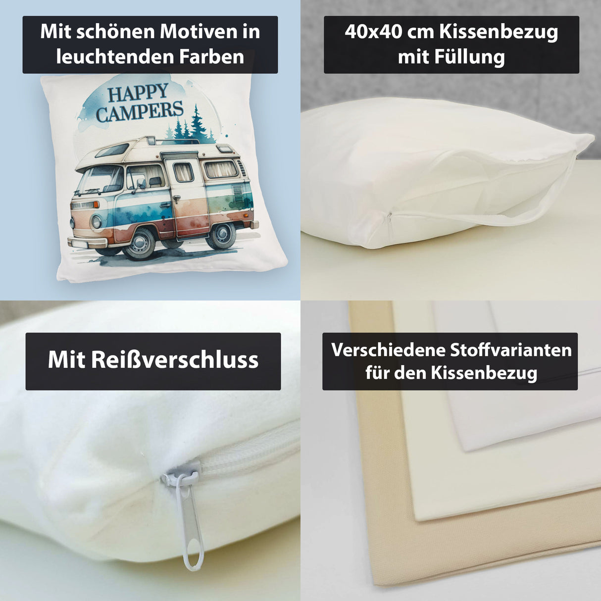 Campingwagen Kissen mit Spruch Happy Campers