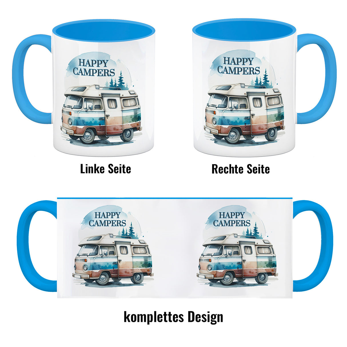Campingwagen Kaffeebecher mit Spruch Happy Campers