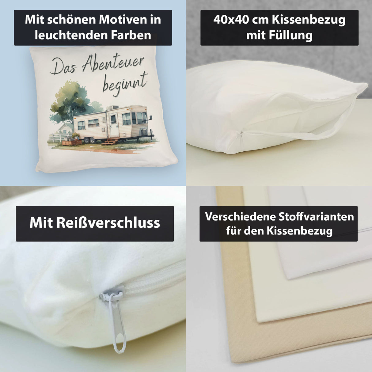 Wohnwagen Kissen mit Spruch Das Abenteuer beginnt