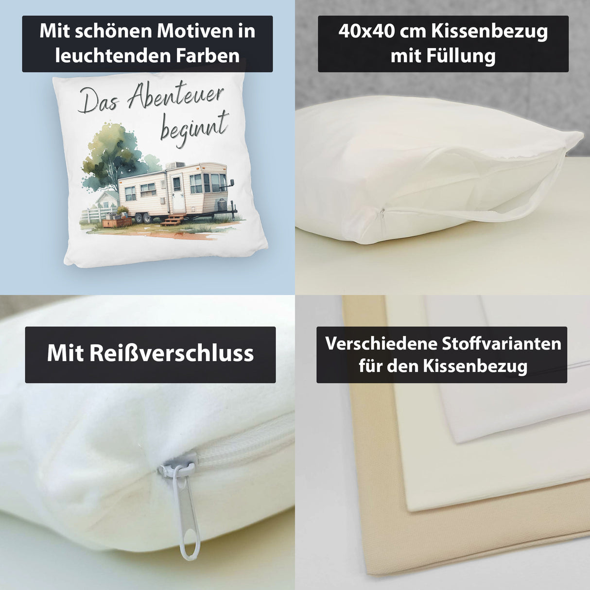 Wohnwagen Kissen mit Spruch Das Abenteuer beginnt