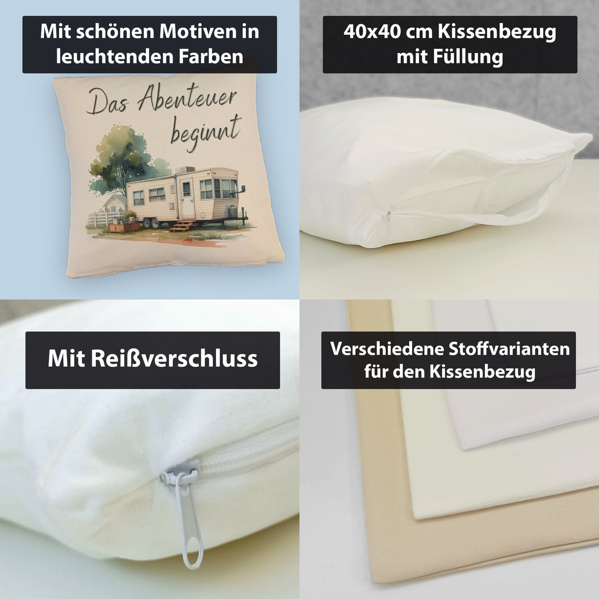 Wohnwagen Kissen mit Spruch Das Abenteuer beginnt