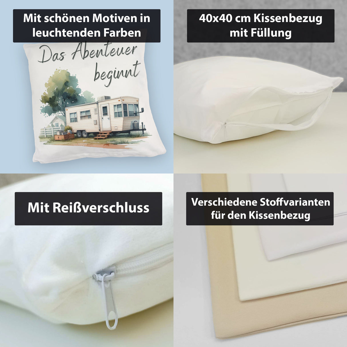 Wohnwagen Kissen mit Spruch Das Abenteuer beginnt