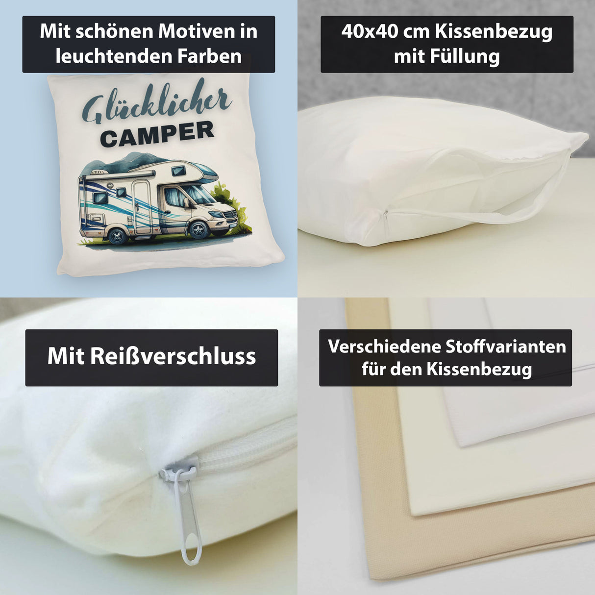 Wohnmobil Kissen mit Spruch Glücklicher Camper