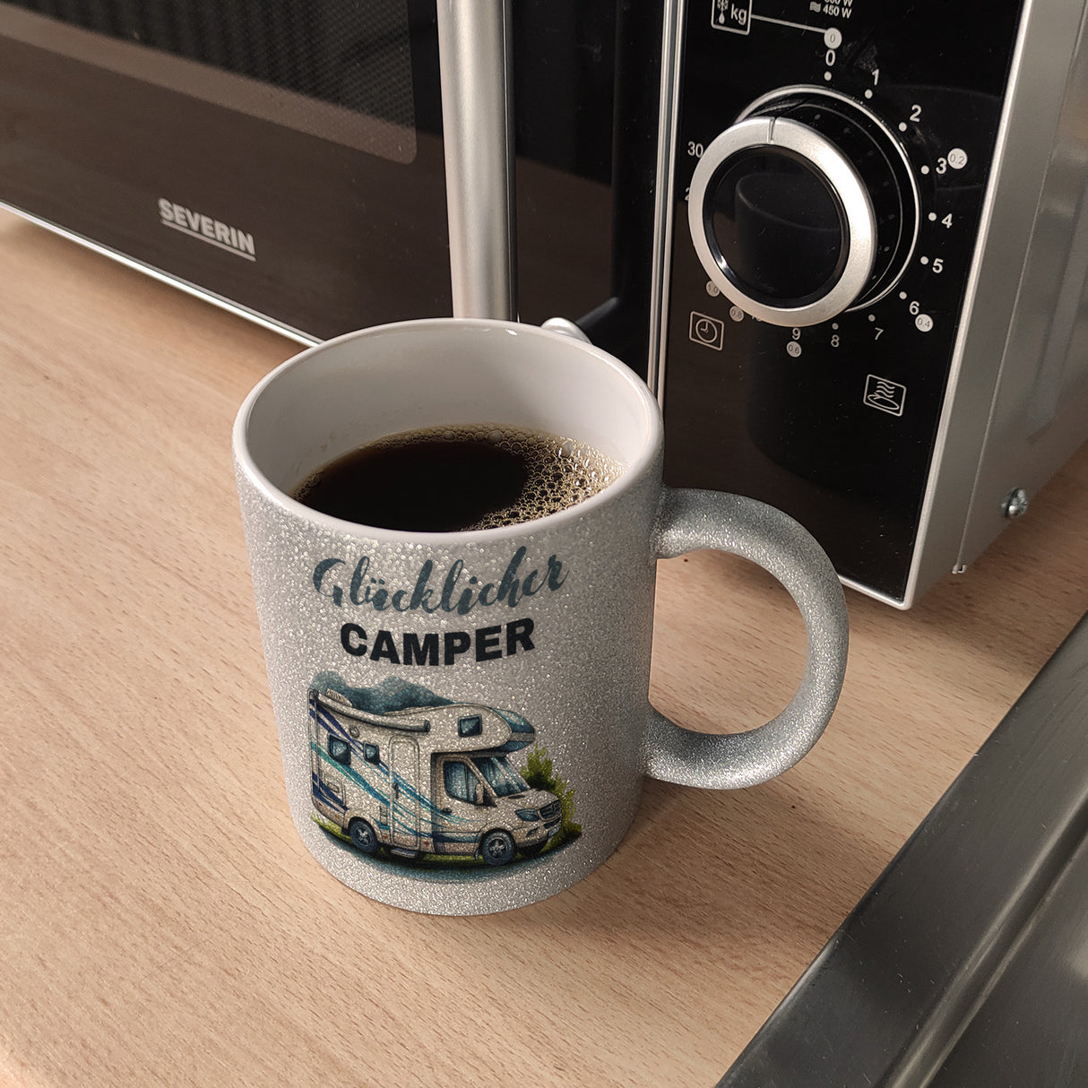 Wohnmobil Kaffeebecher mit Spruch Glücklicher Camper