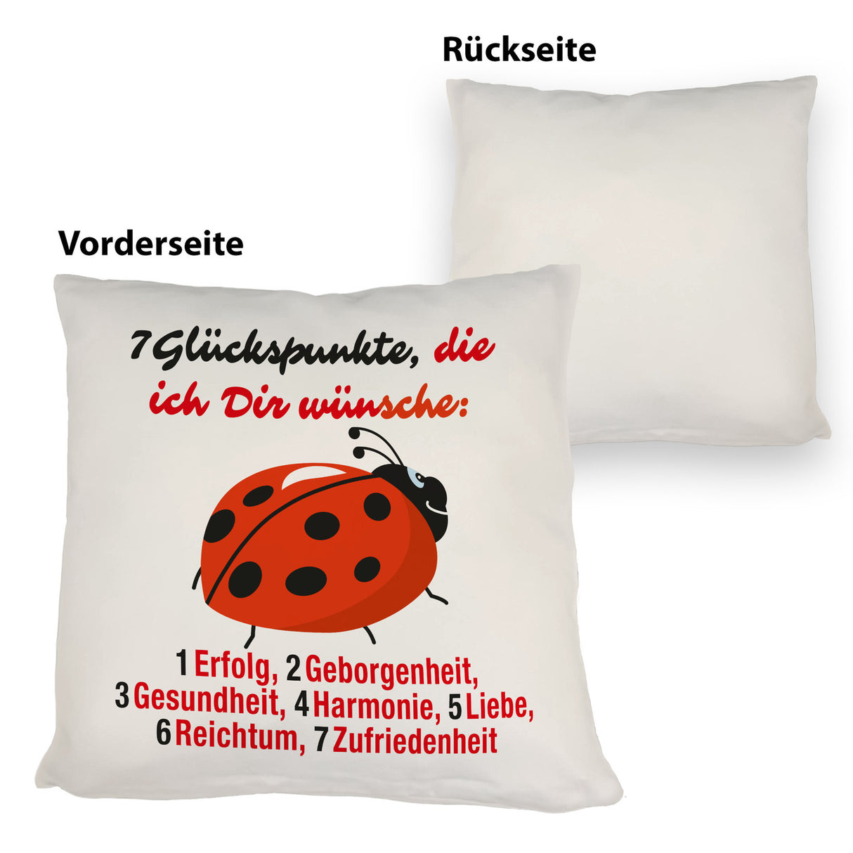 Marienkäfer Kissen mit Spruch Sieben Glückspunkte