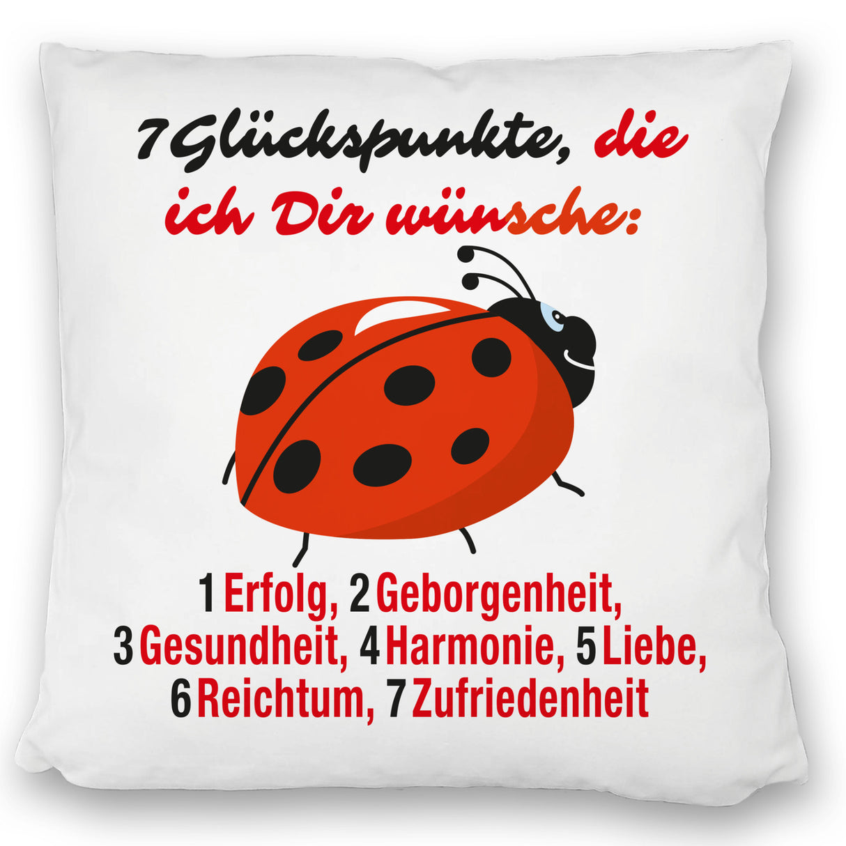 Marienkäfer Kissen mit Spruch Sieben Glückspunkte
