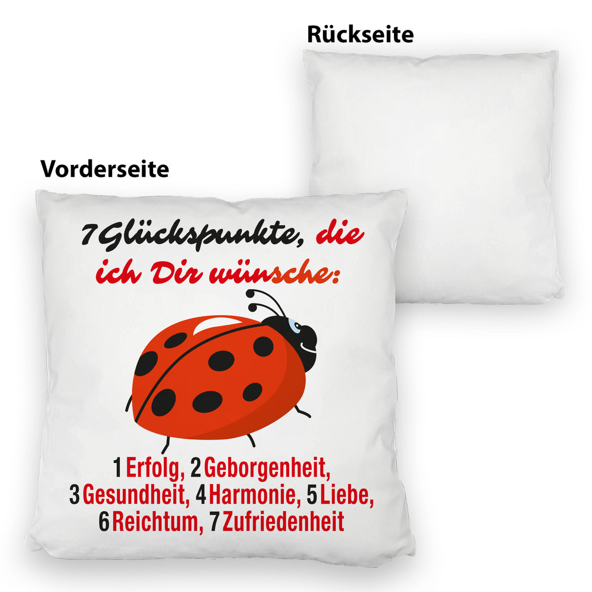 Marienkäfer Kissen mit Spruch Sieben Glückspunkte