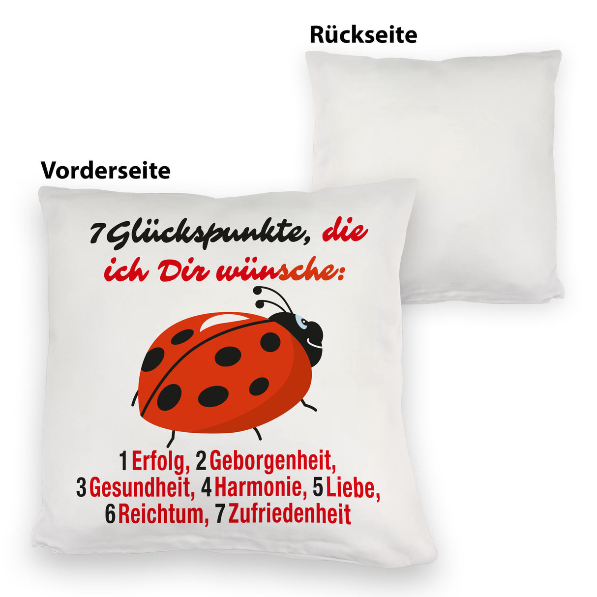 Marienkäfer Kissen mit Spruch Sieben Glückspunkte