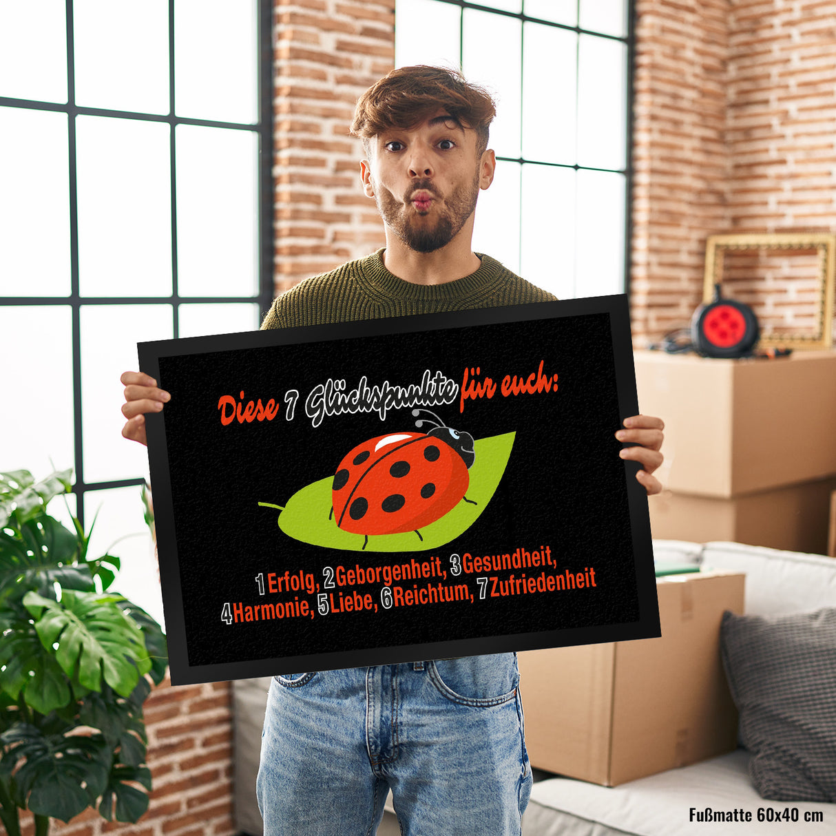 Marienkäfer Fußmatte in 35x50 cm mit Spruch Sieben Glückspunkte