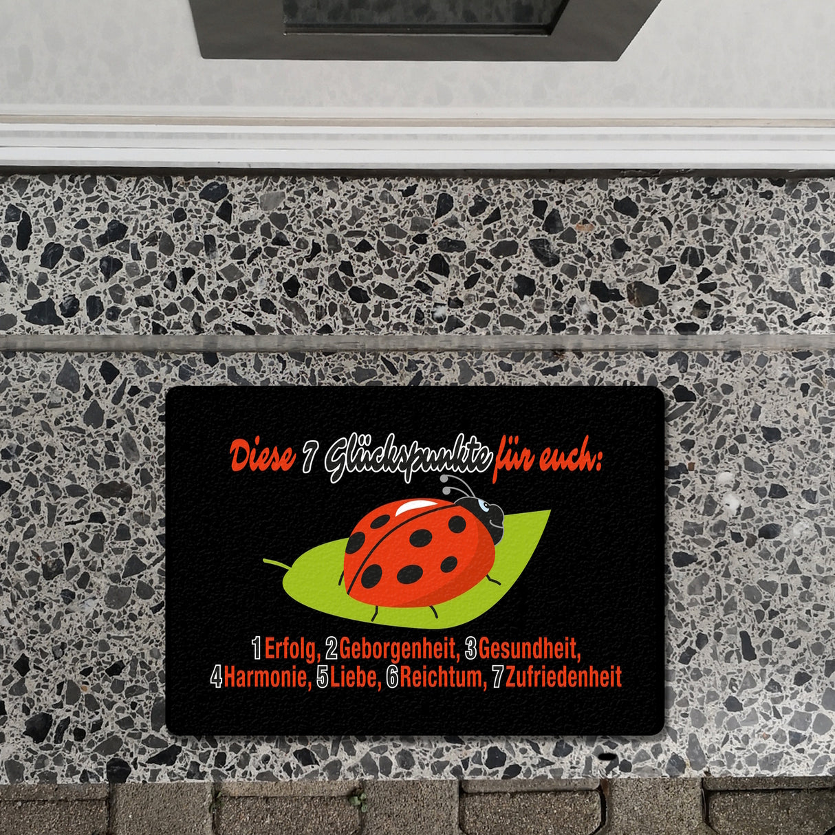 Marienkäfer Fußmatte in 35x50 cm ohne Rand mit Spruch Sieben Glückspunkte