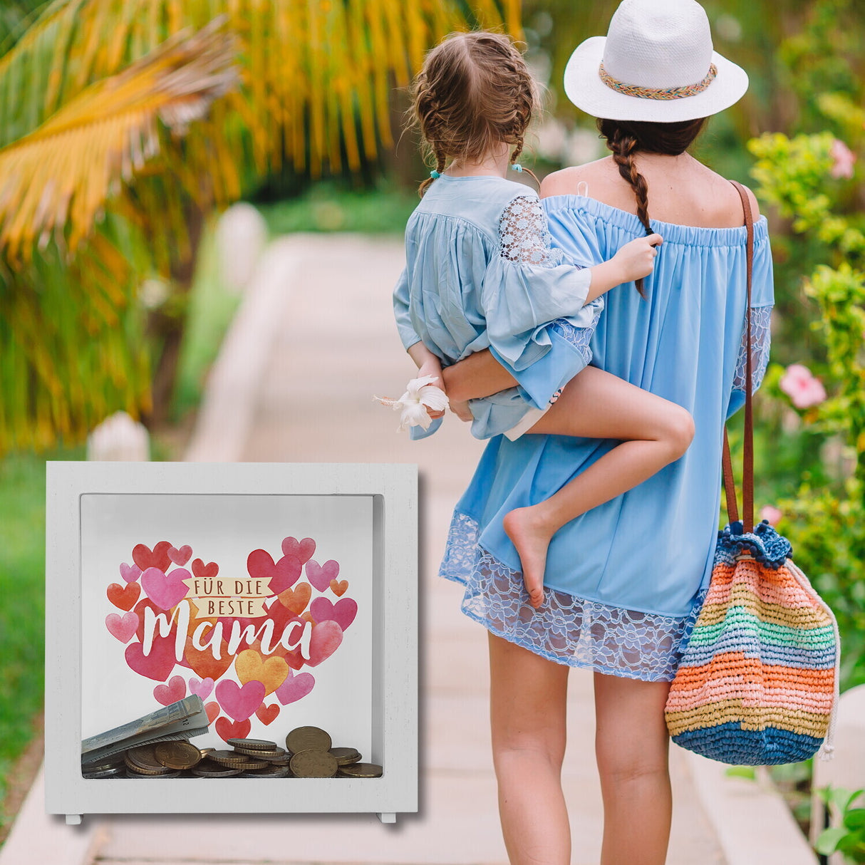Herzen Spardose mit Spruch Für die beste Mama